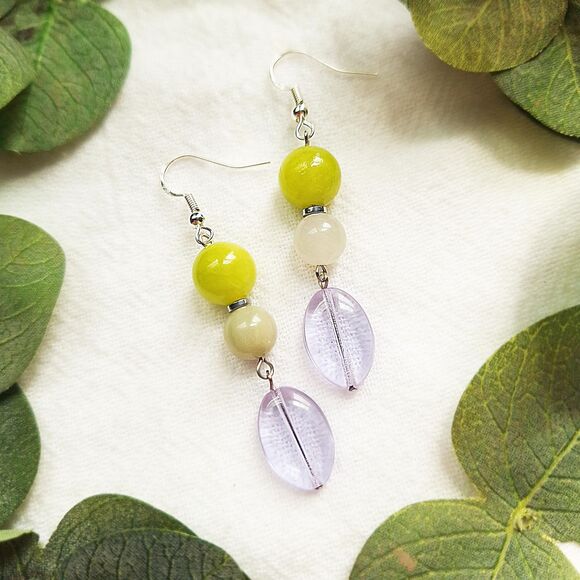 Lime Green Jade Drop Earrings, Colorful Gemstone Earrings, Vibrant Boho Earrings - Picture 1 of 9